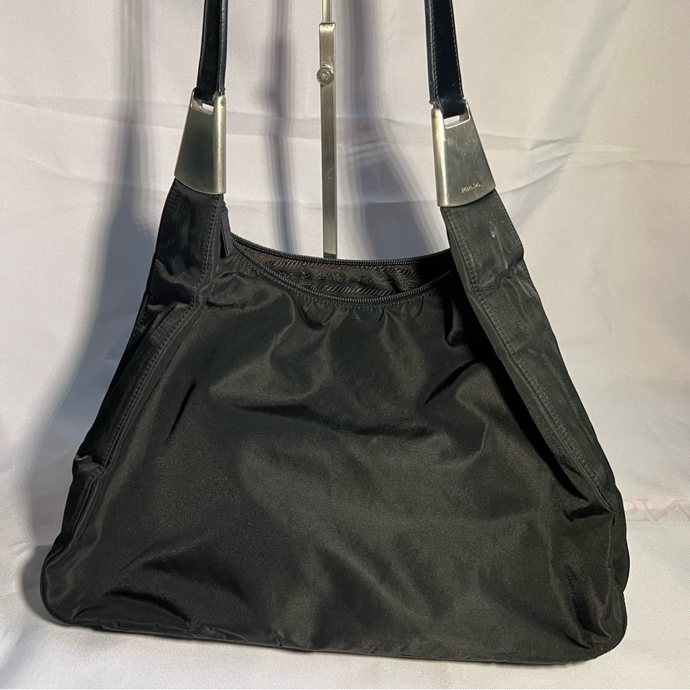 Prada black nylon and leather vintage shoulder bag